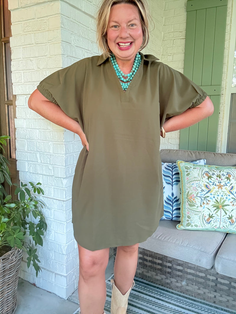 Simply Sweet Olive Dress with Collar