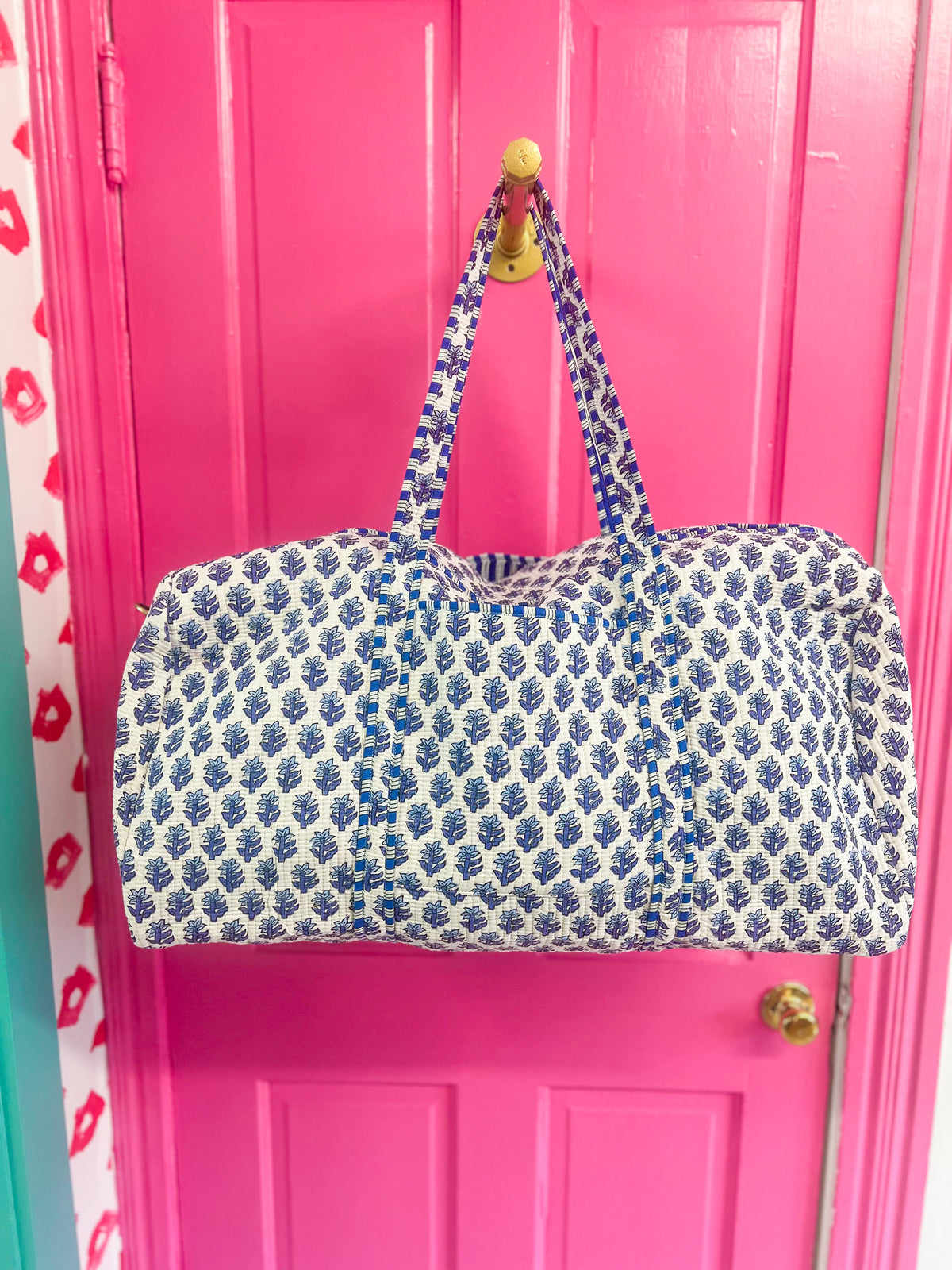 Blue Quilted Duffle Bag