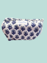 Royal Blue & Light Blue Floral Quilted Cosmetic Bag - Multiple Sizes