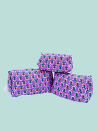 Purple Floral Quilted Cosmetic Bag - Multiple Sizes