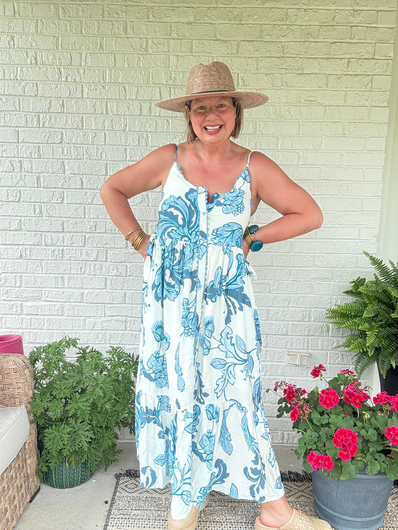 Finley Floral Blue and White Dress
