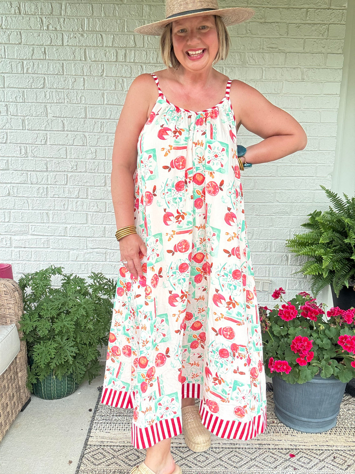 Felicity Fruit Dress w/ Tie Waist - Red