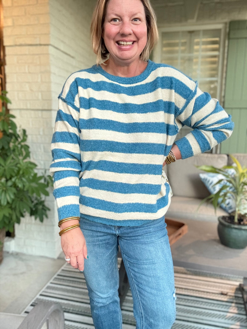 Coastal Breeze Striped Sweater - Blue
