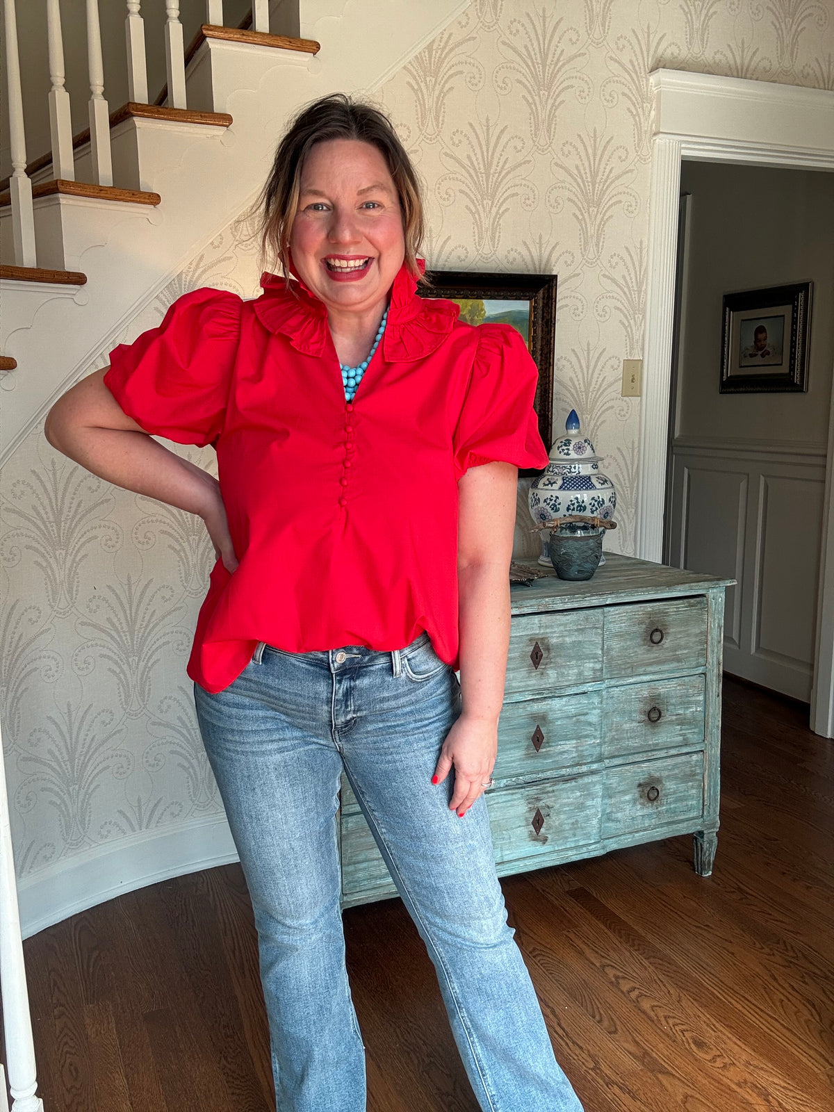 Red Rachel Ruffle Collar Blouse