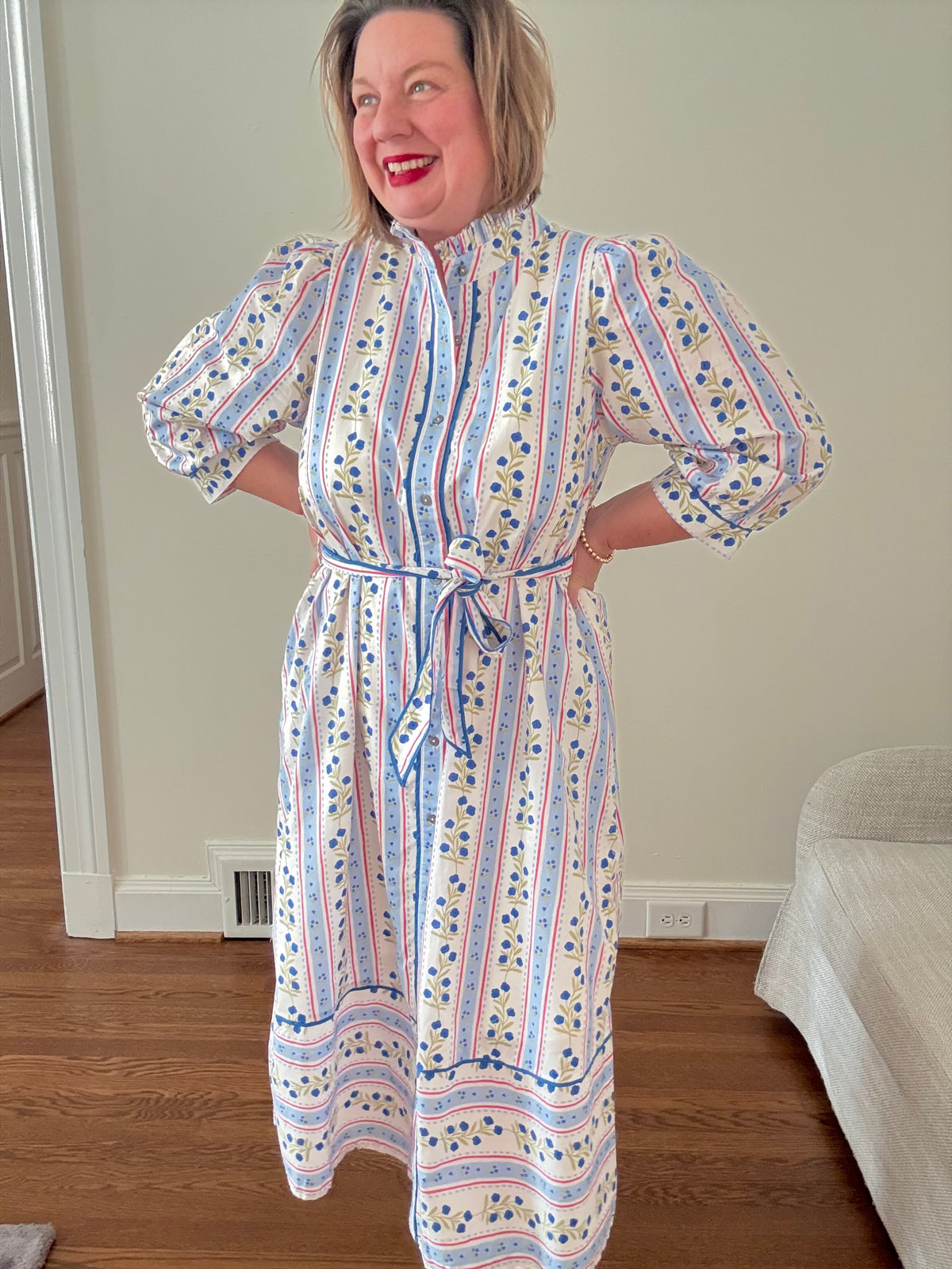 Breezy Printed Midi Dress - Blue