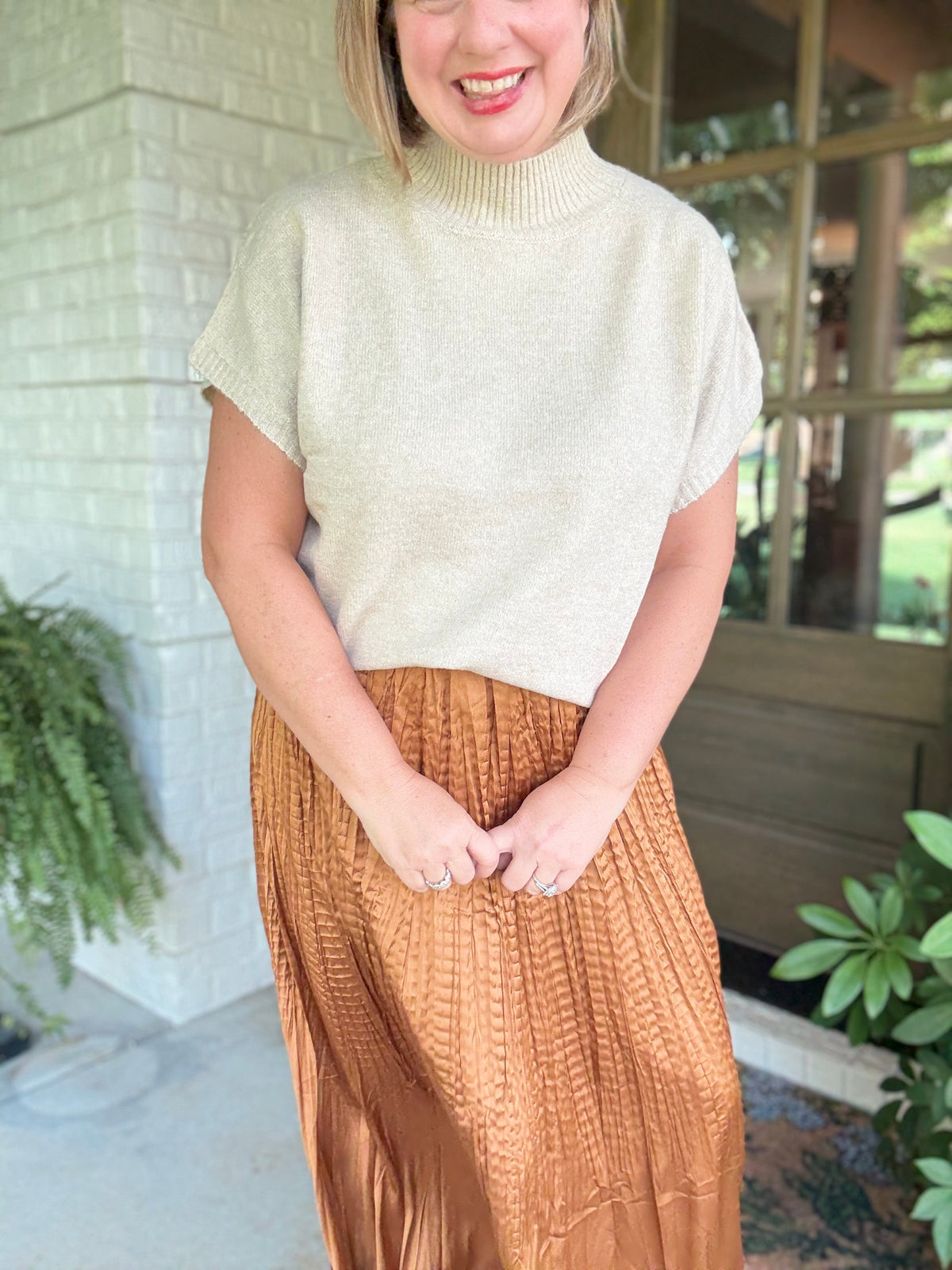 Elsie Knit Short Sleeve Turtleneck - Oatmeal