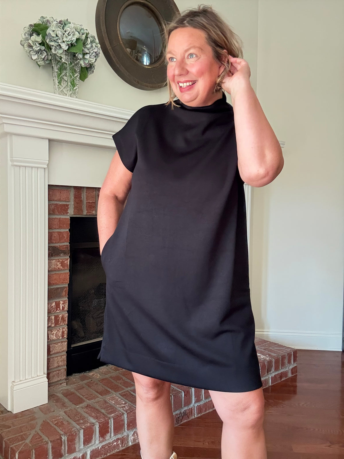 Ava Mock Neck Dress - Black