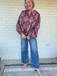 Rosalie Wine Floral Puff Sleeve Blouse