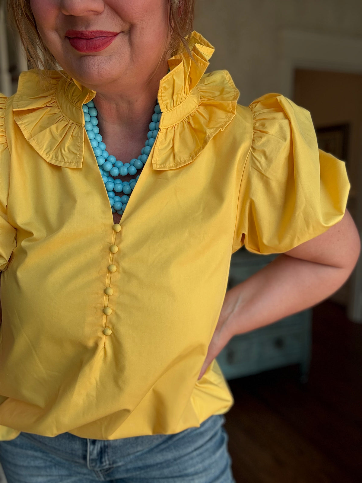 Yellow Rachel Ruffle Collar Blouse