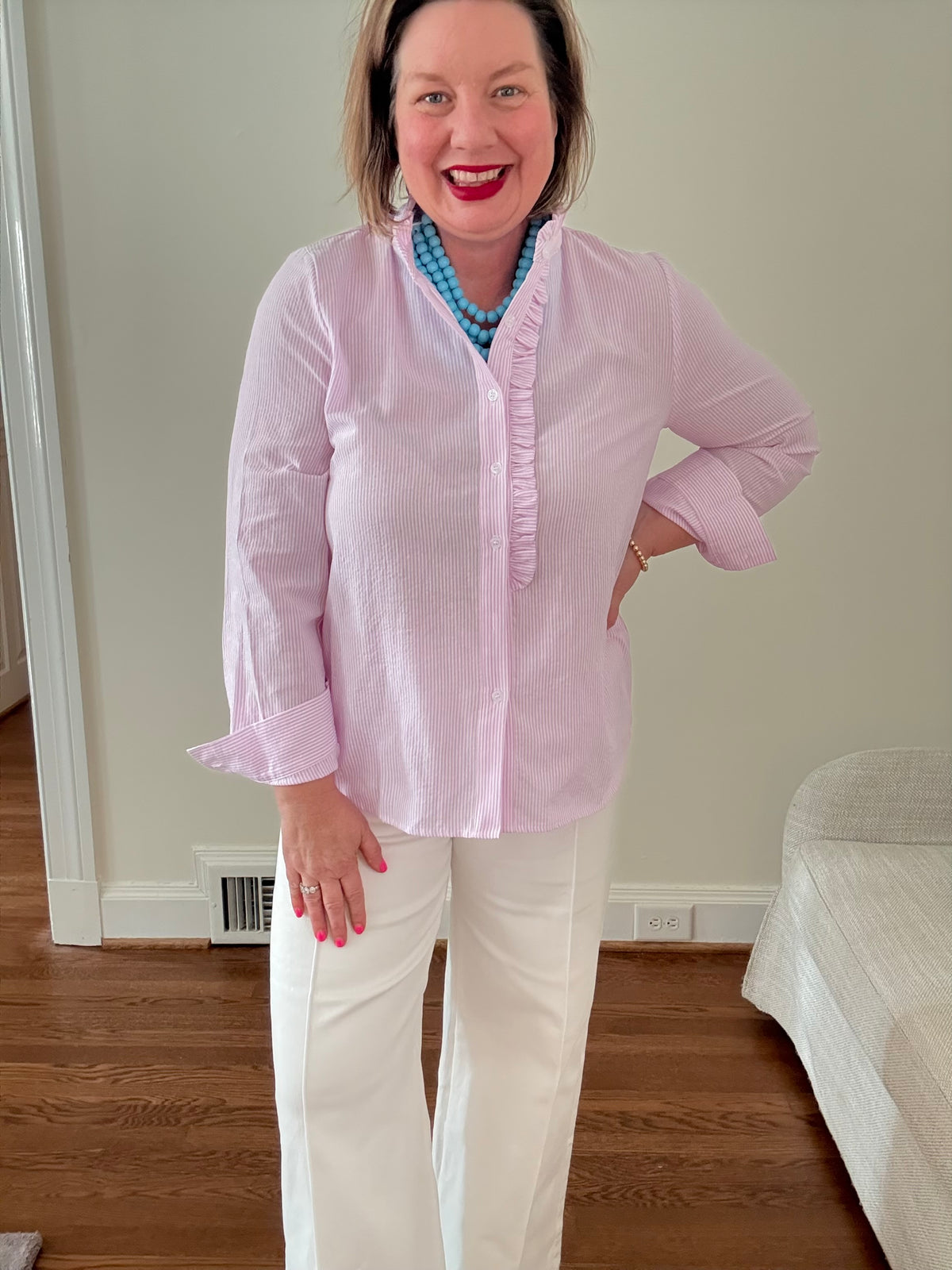 Frill Neck Button Down Blouse - Lavender