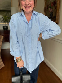 Blue Striped Sparkle Poplin Button-up Shirt