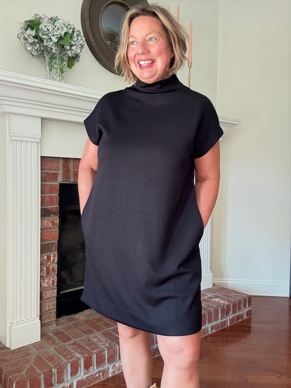 Ava Mock Neck Dress - Black