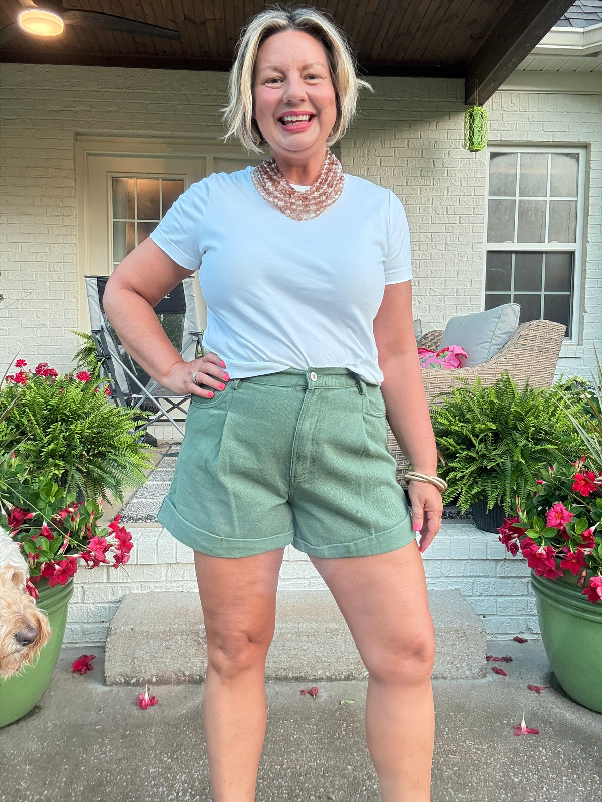 Kennedy Pleated Cuffed Shorts - Green