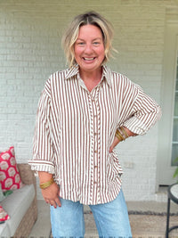 Hazel Stripe Button Up Top - Brown