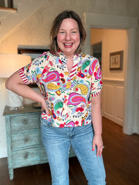 Short Sleeve Pattern Detail Top