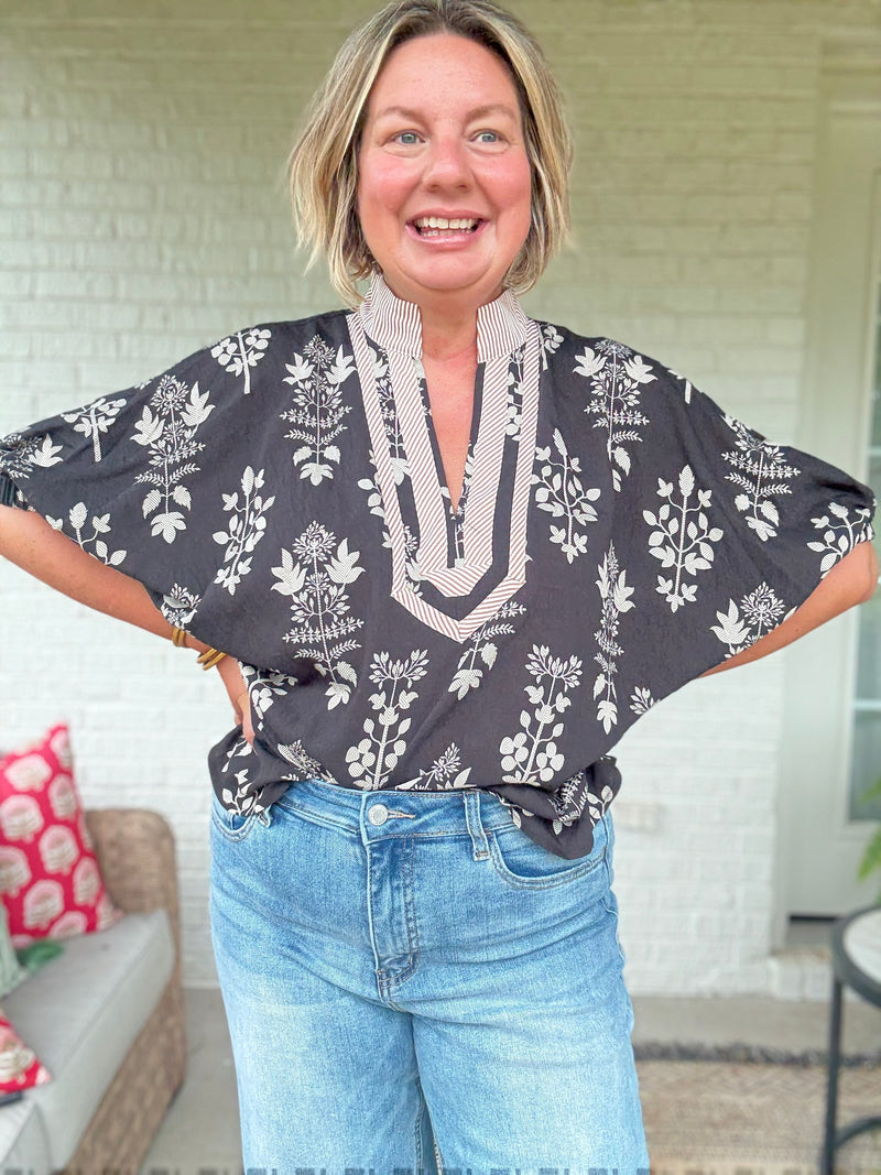 Laurel Floral Top - Black