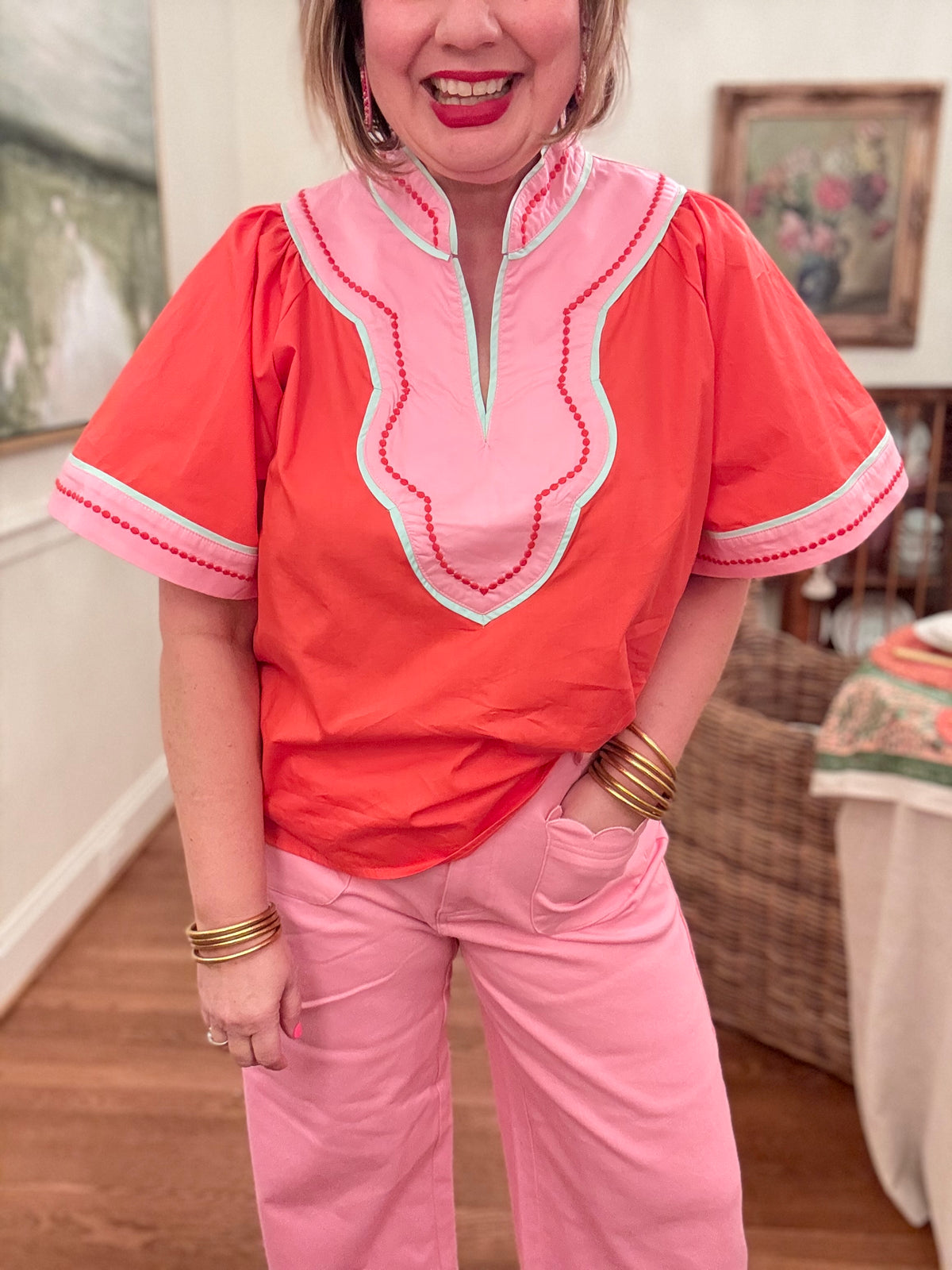 Wide Sleeve V-Neck Top