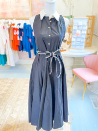 Peter Pan Collar Belted Black Dress