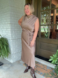 Mock Neck Sleeveless Midi Dress - Taupe