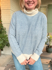 Blue & Cream Striped Knit Sweater
