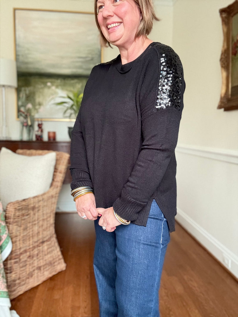 Black Long Sleeve Sweater with Sequins