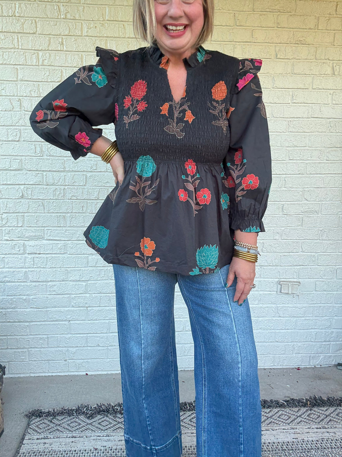 Midnight Bloom Smocked Blouse