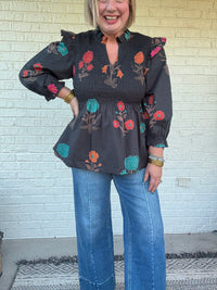 Midnight Bloom Smocked Blouse