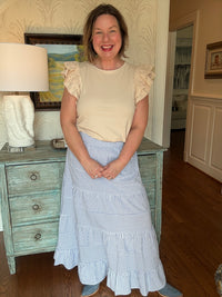 Blue and White Seersucker Maxi Skirt