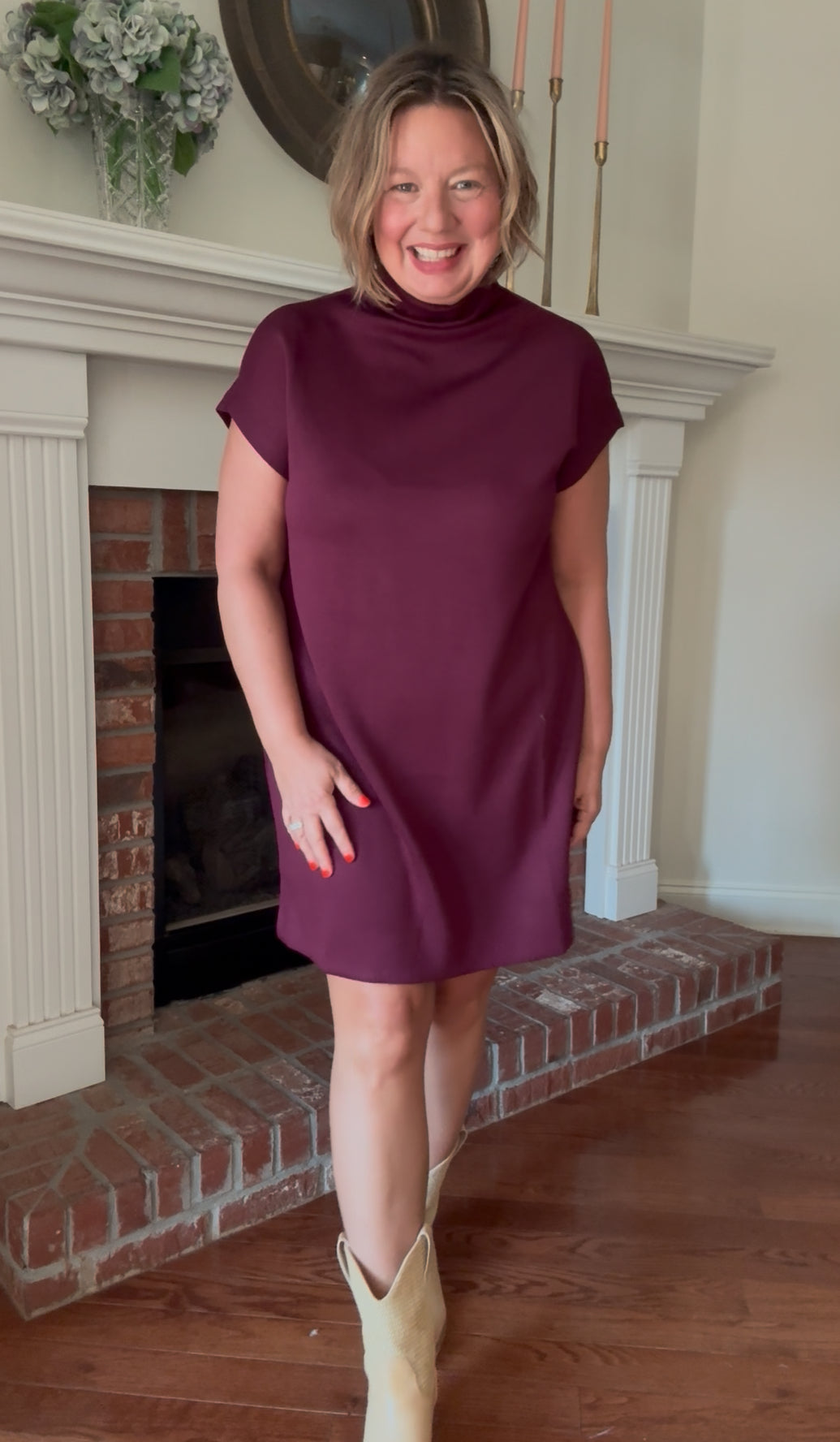 Ava Mock Neck Dress - Wine