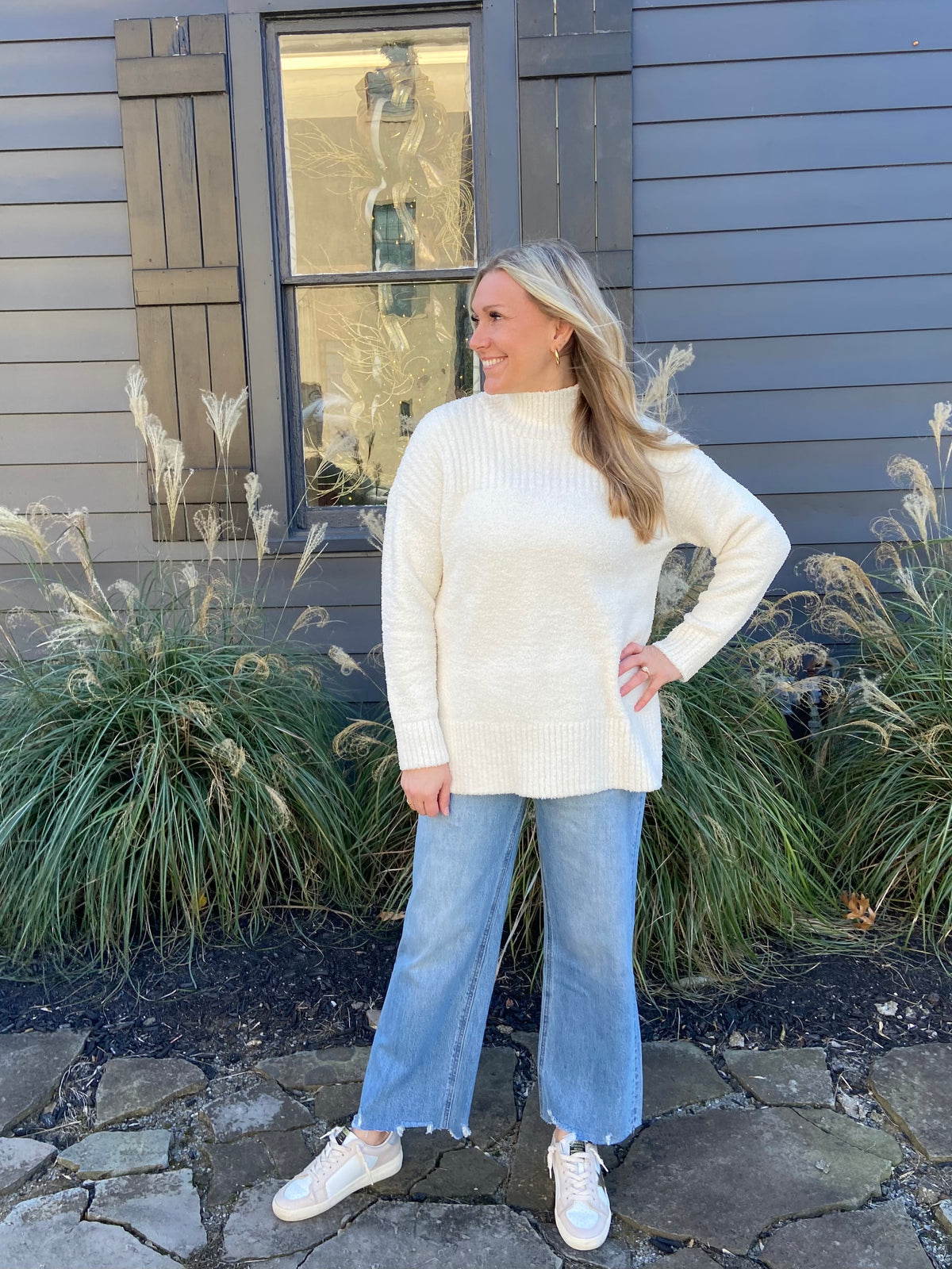 CozyChic High Low Pullover - Cream