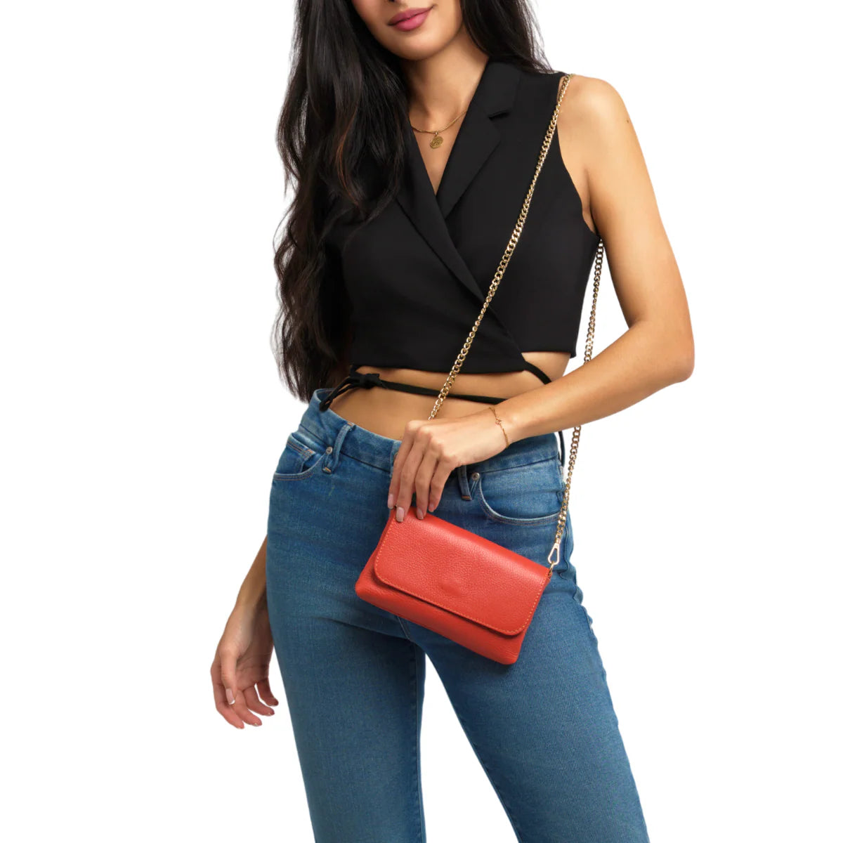 German Fuentes Leather Crossbody Clutch - Orange