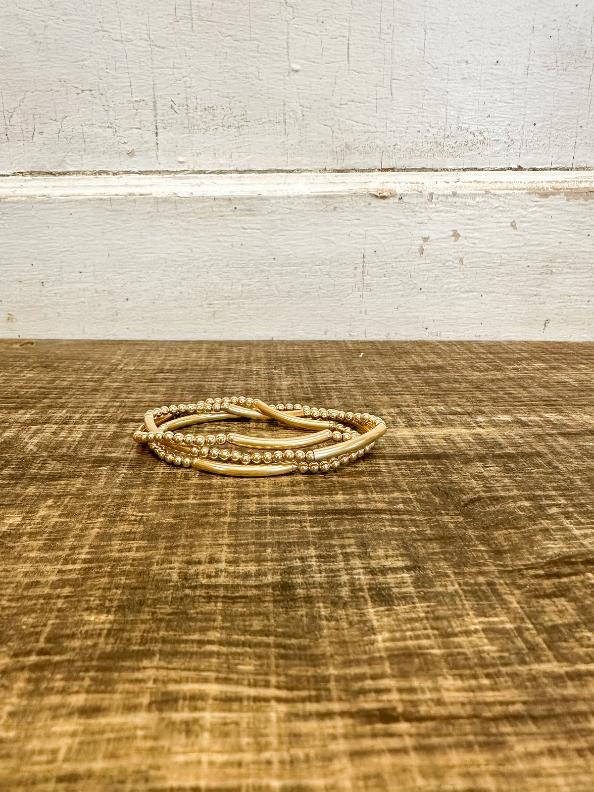 Bliss Bar Gold Pattern 3mm Bead Bracelet - Gold