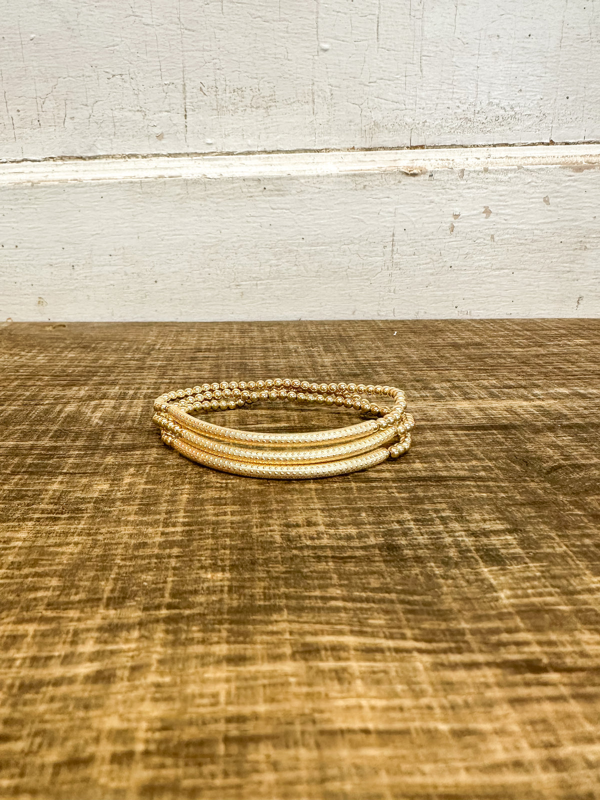 Classic Gold 3mm Bead Bracelet - Bliss Bar Textured