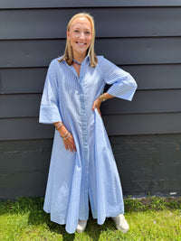 Mary Button Up Stripe Maxi Dress - Blue