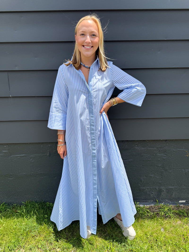 Mary Button Up Stripe Maxi Dress - Blue