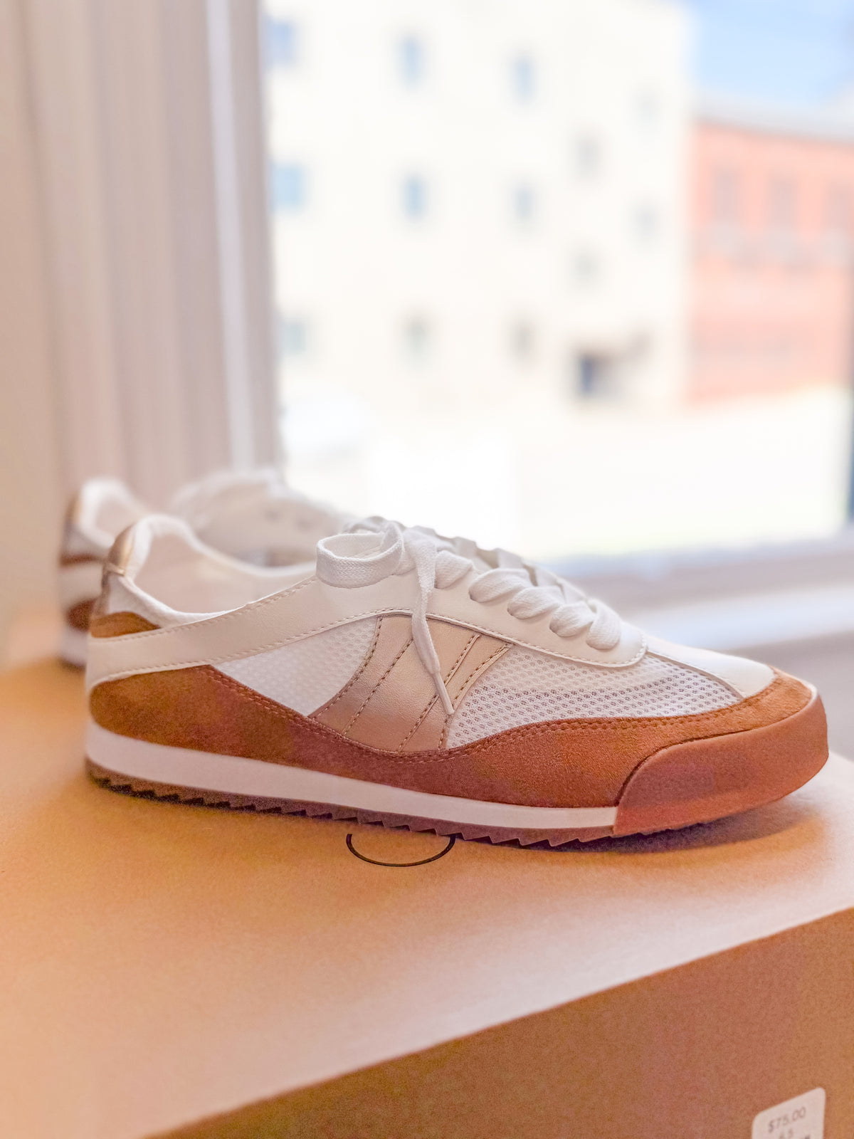 The Tera Retro Inspired White and Gold Sneakers with Suede Detail