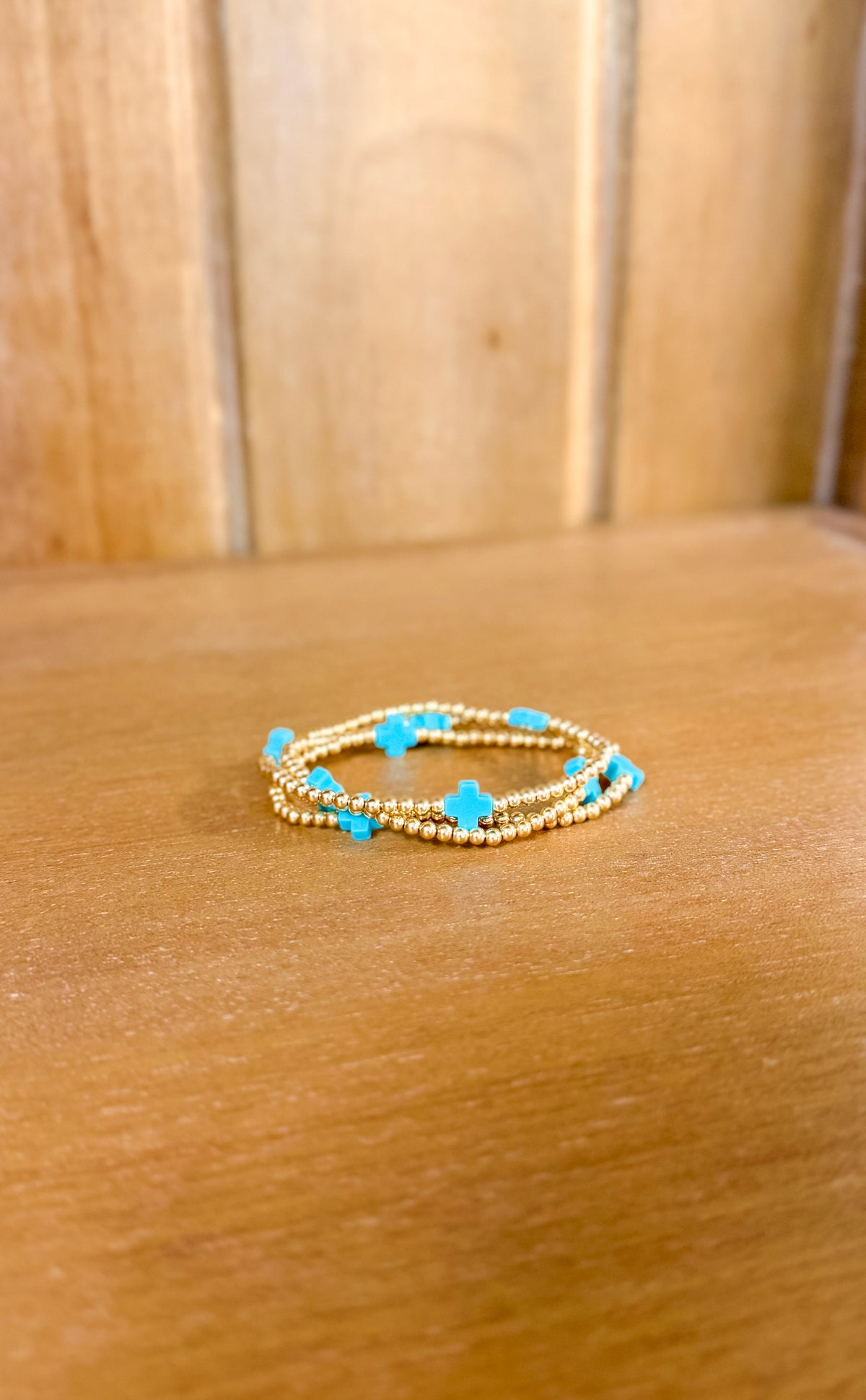 Signature Cross 3mm Gold Bracelet - Turquoise