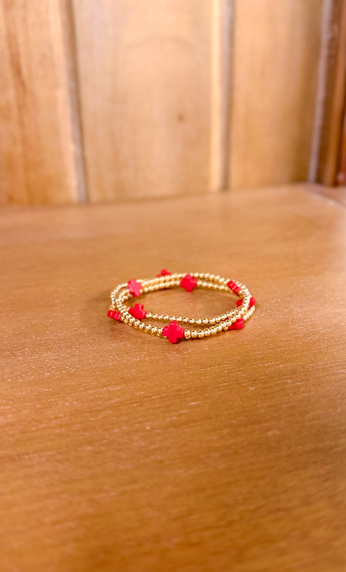 Signature Cross 3mm Gold Bracelet - Red