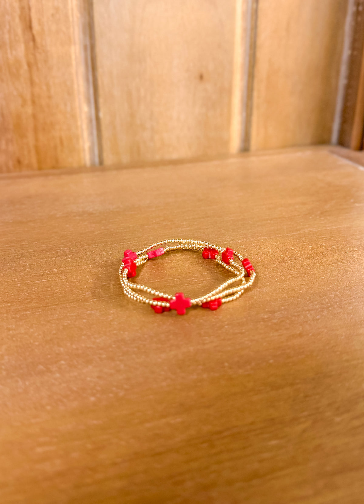 Signature Cross 2mm Gold Bracelet - Red