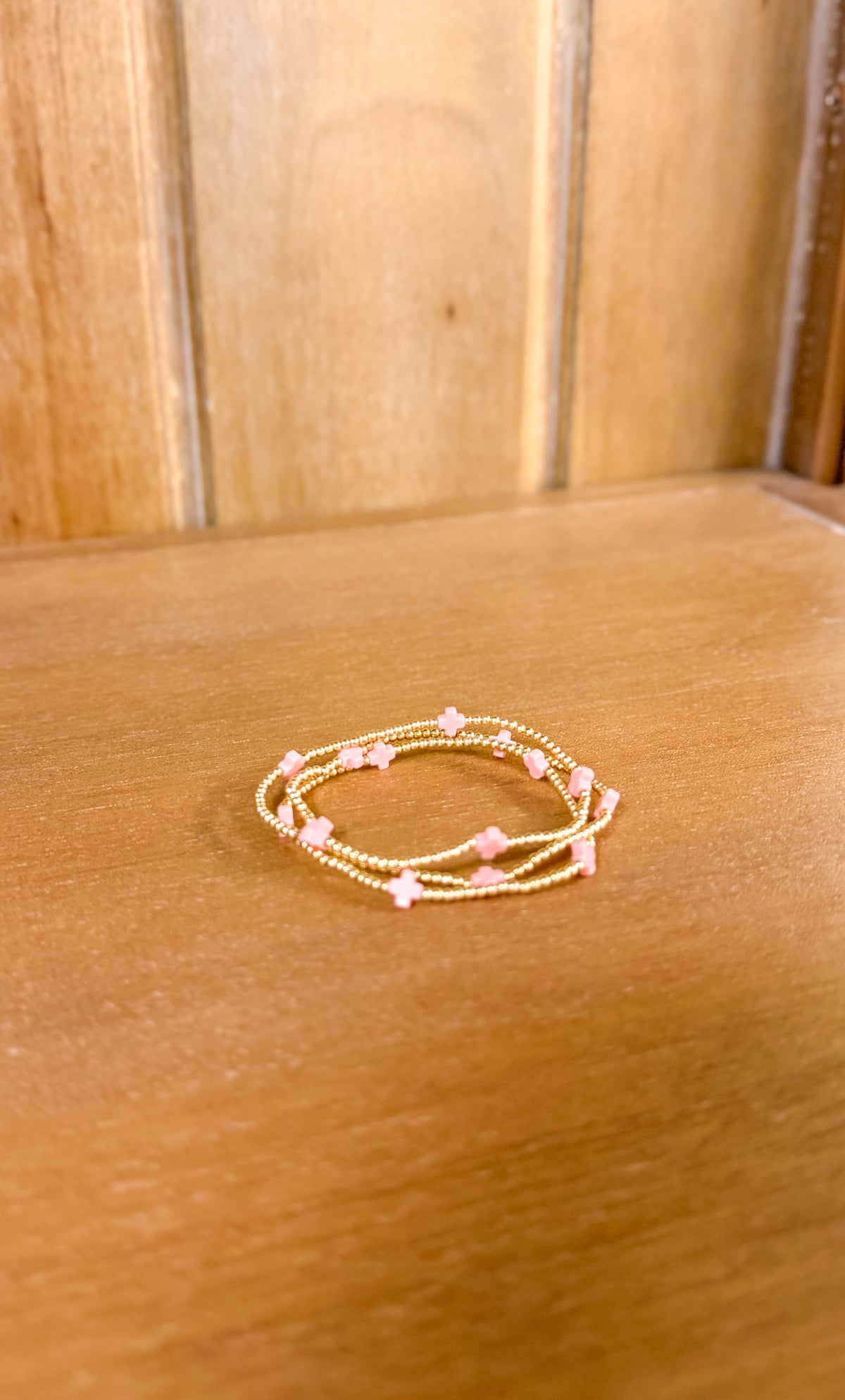Signature Cross Small 2mm Gold Bracelet - Pink