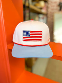 Baby Blue American Flag Trucker Hat