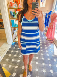 Multi Striped Terry Romper - Navy