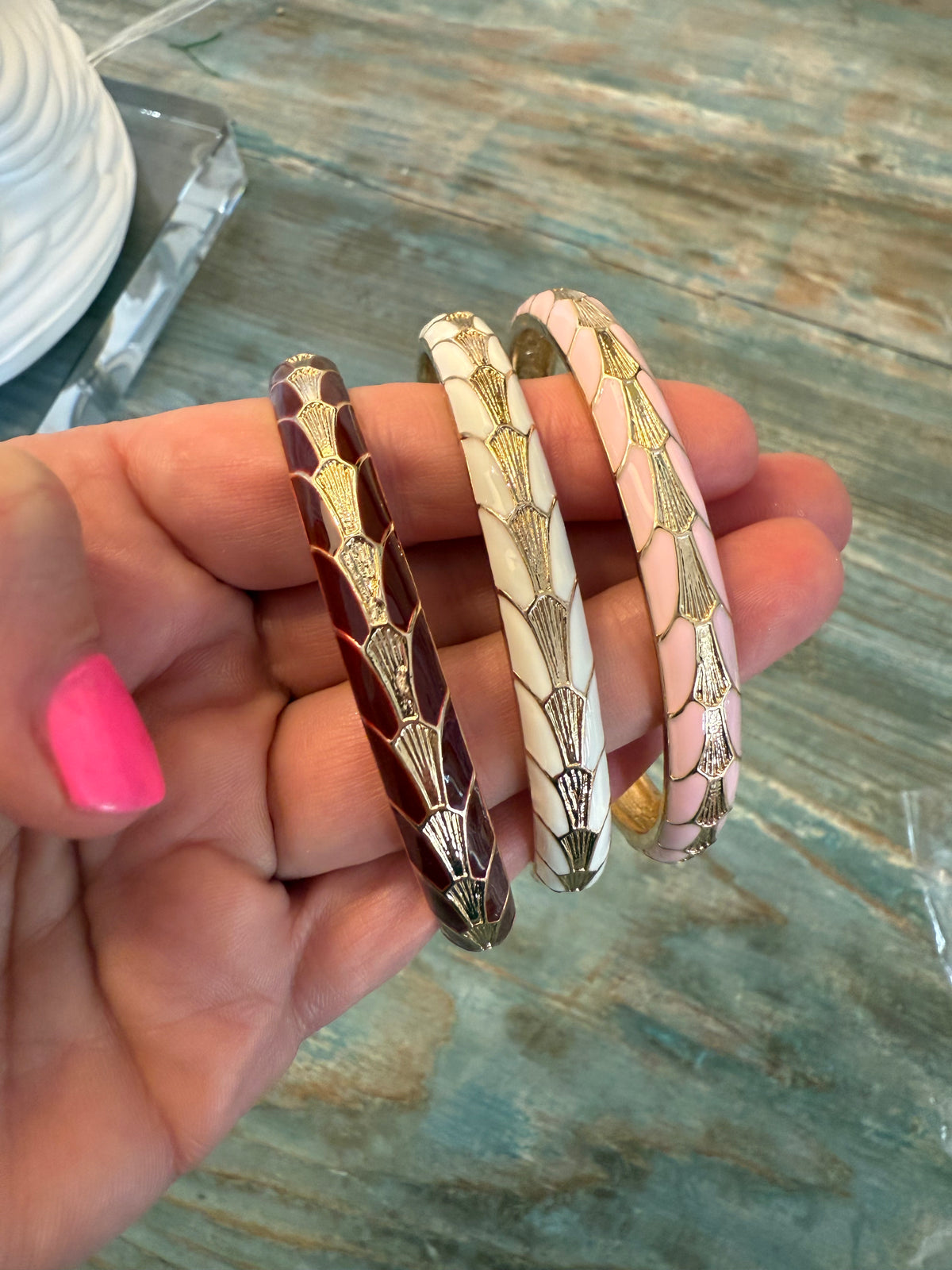 Gold Inlay Enamel Bangle Bracelet