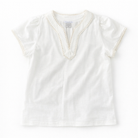 Scalloped Edge Trim Short Sleeve Top - White