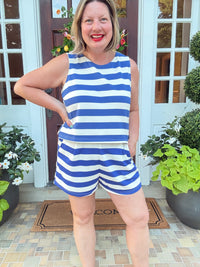 4th of July Blue and White Stripe Knit Top and Short Set