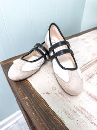 Women's Cream Mary Jane Sneakers with Black Double Strap