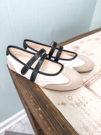 Women's Cream Mary Jane Sneakers with Black Double Strap