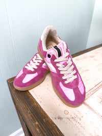 Women's Pink Retro Sneaker with White Stripe