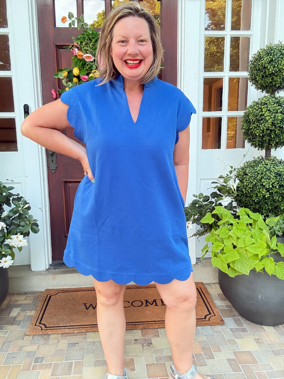 Royal Blue Scallop Sleeve Shift Dress