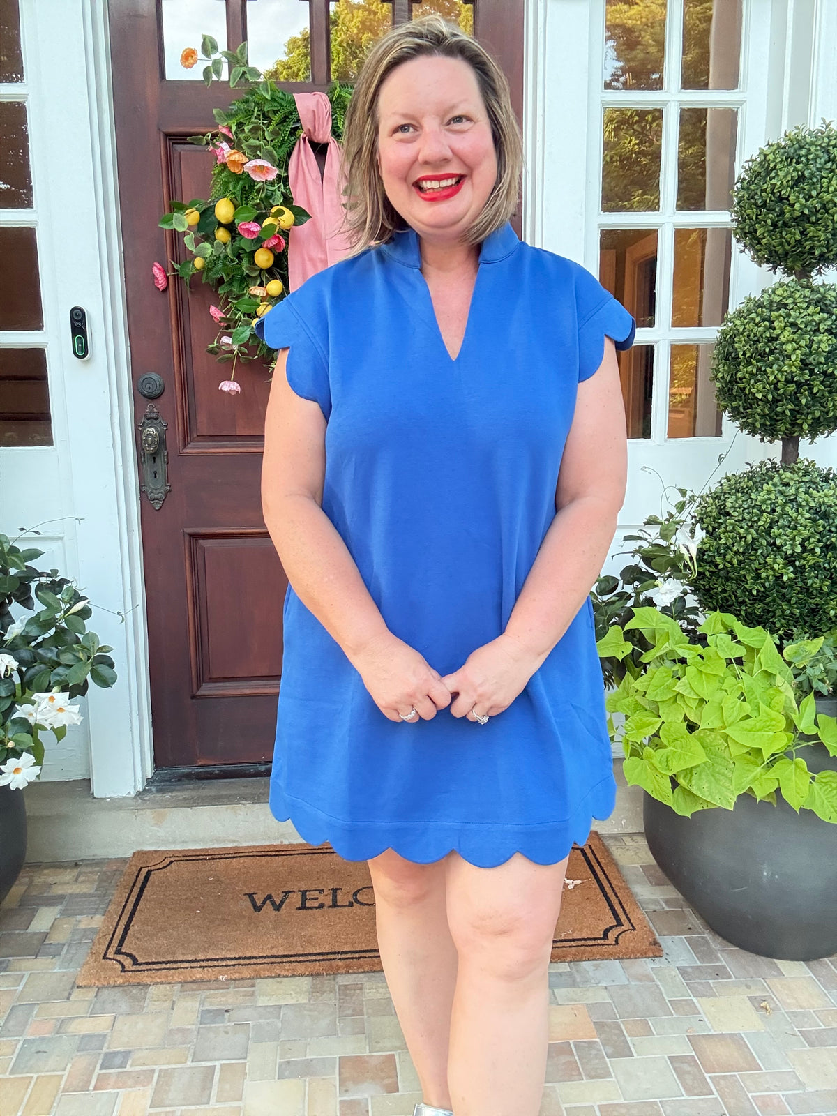 Royal Blue Scallop Sleeve Shift Dress